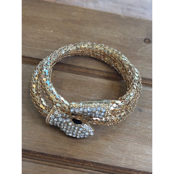 Gold Snake-Style Rhinestone Wrap Bracelet - Picture 7 of 12